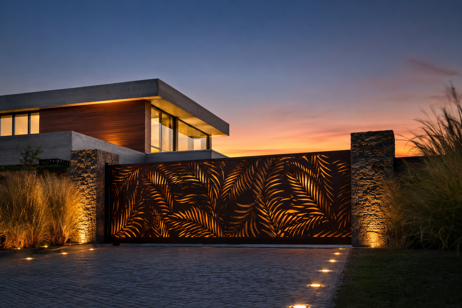 Portón de hierro con diseño calado, fabricado por Urban Outdoor